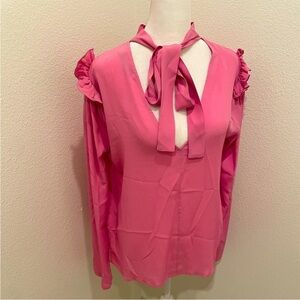 MSGM Milano Pink Ruffle Shoulder Silk Blend Blouse Size 40 (US 6)